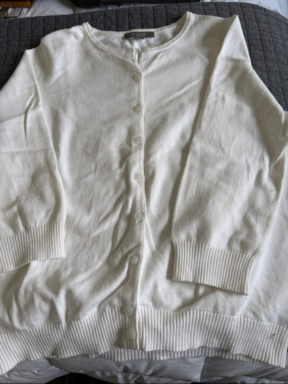 Ann Taylor white Button-Front Crewneck Cardigan